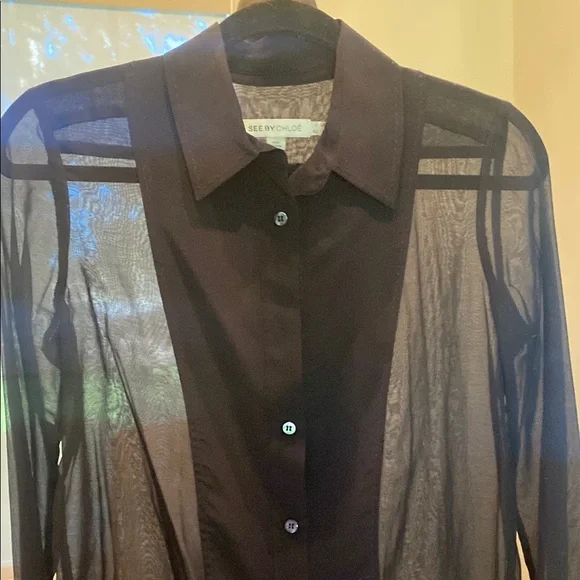 See By Chloe Navy Sheer Long Sleeve Top - Picture 5 of 6